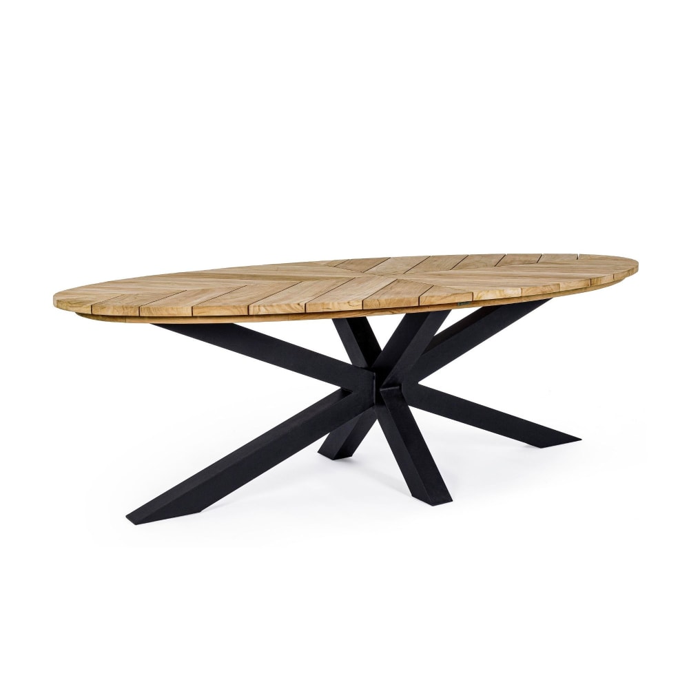 Table de jardin ovale en teck et métal L240
