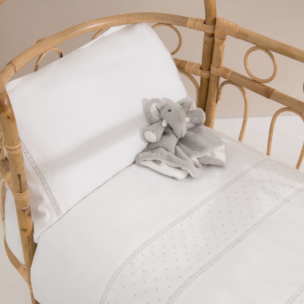 Funda nórdica de algodón percal 200 hilos bordado blanco. Cuna 60cm - Maisons du Monde