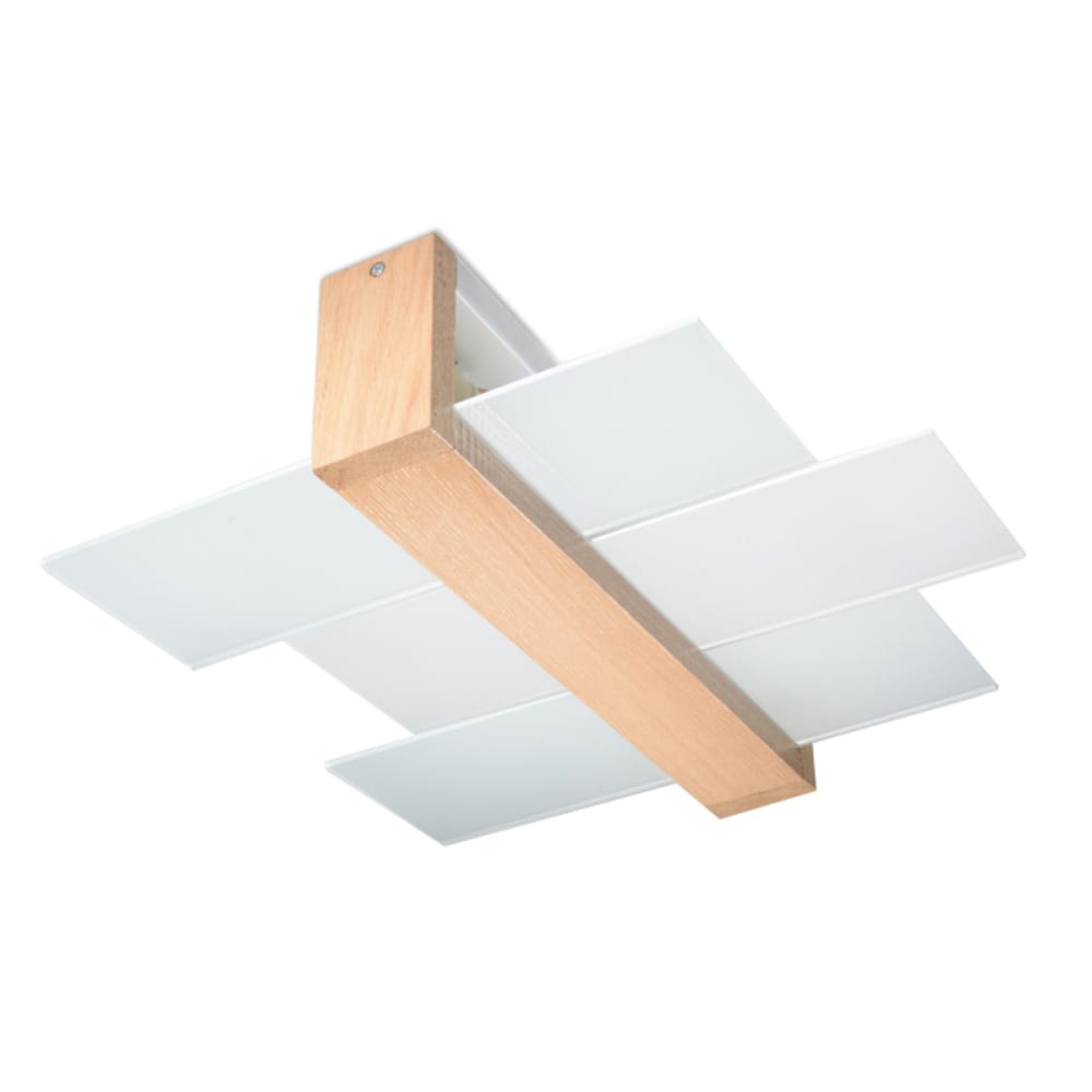 Plafonnier verre/bois H 12 cm