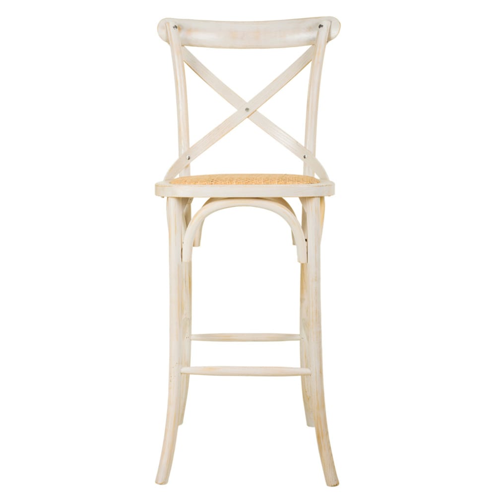 Taburete de madera y asiento de ratán blanco 45x53x75/116 - Maisons du Monde