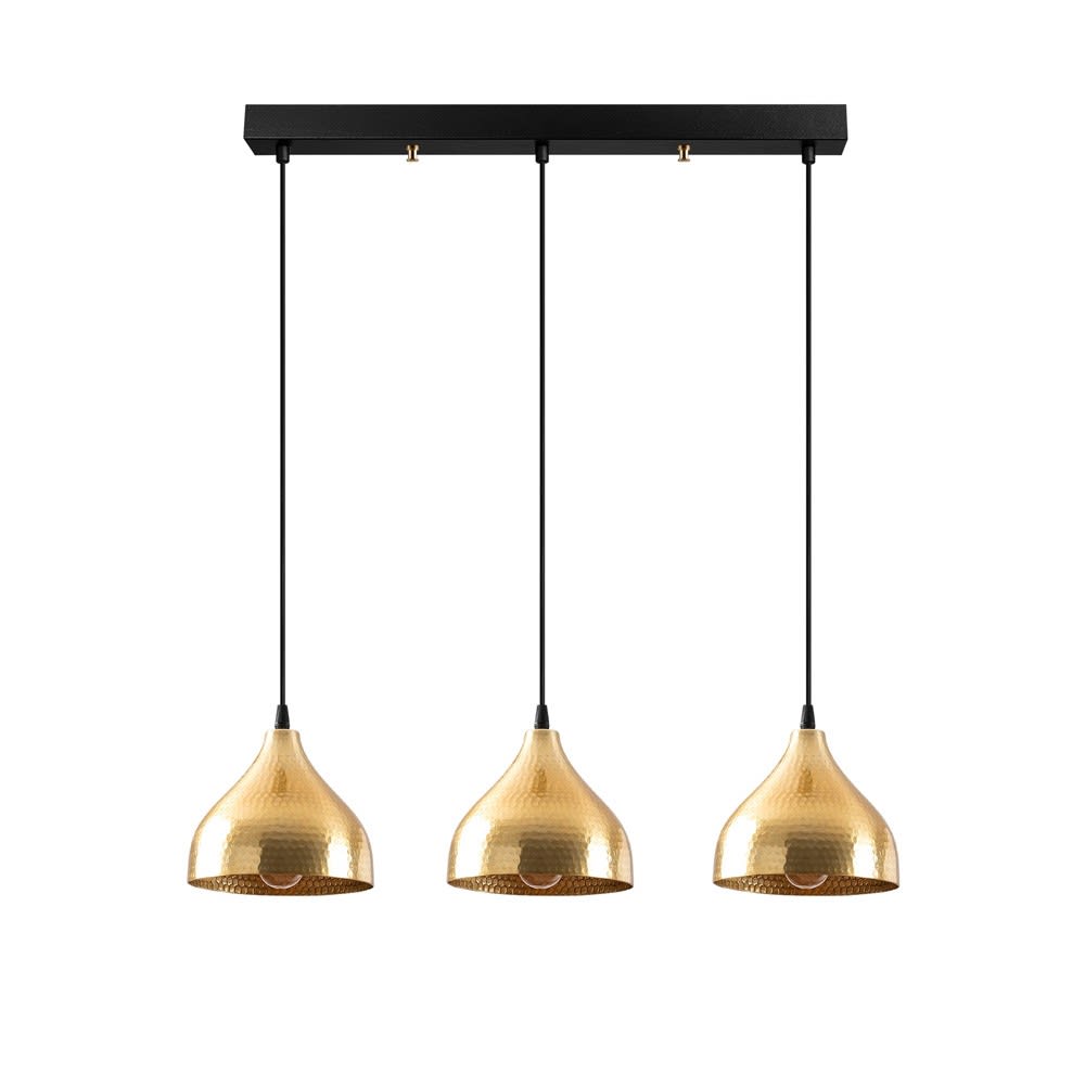 Regleta de techo dorado 3 luces y pantalla con relieve