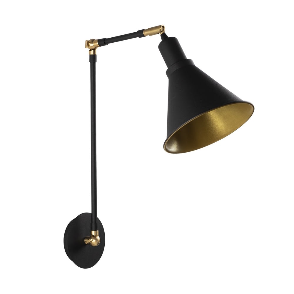 Aplique articulado negro de metal con luz orientable