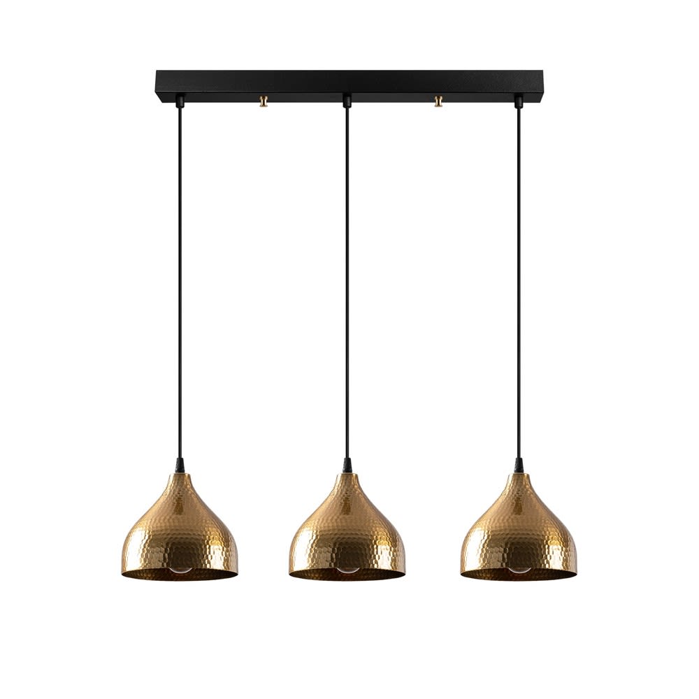 Suspension dorée 3 lumières avec détails en relief