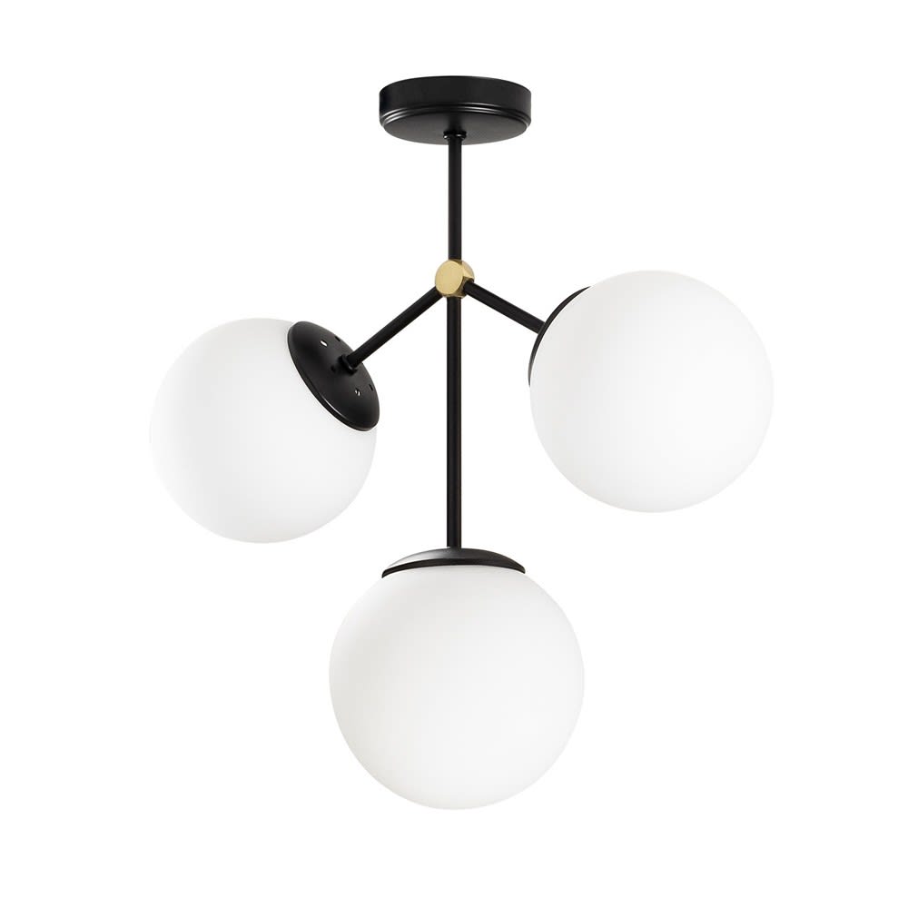 Plafón de techo negro de 3 luces con detalles dorados