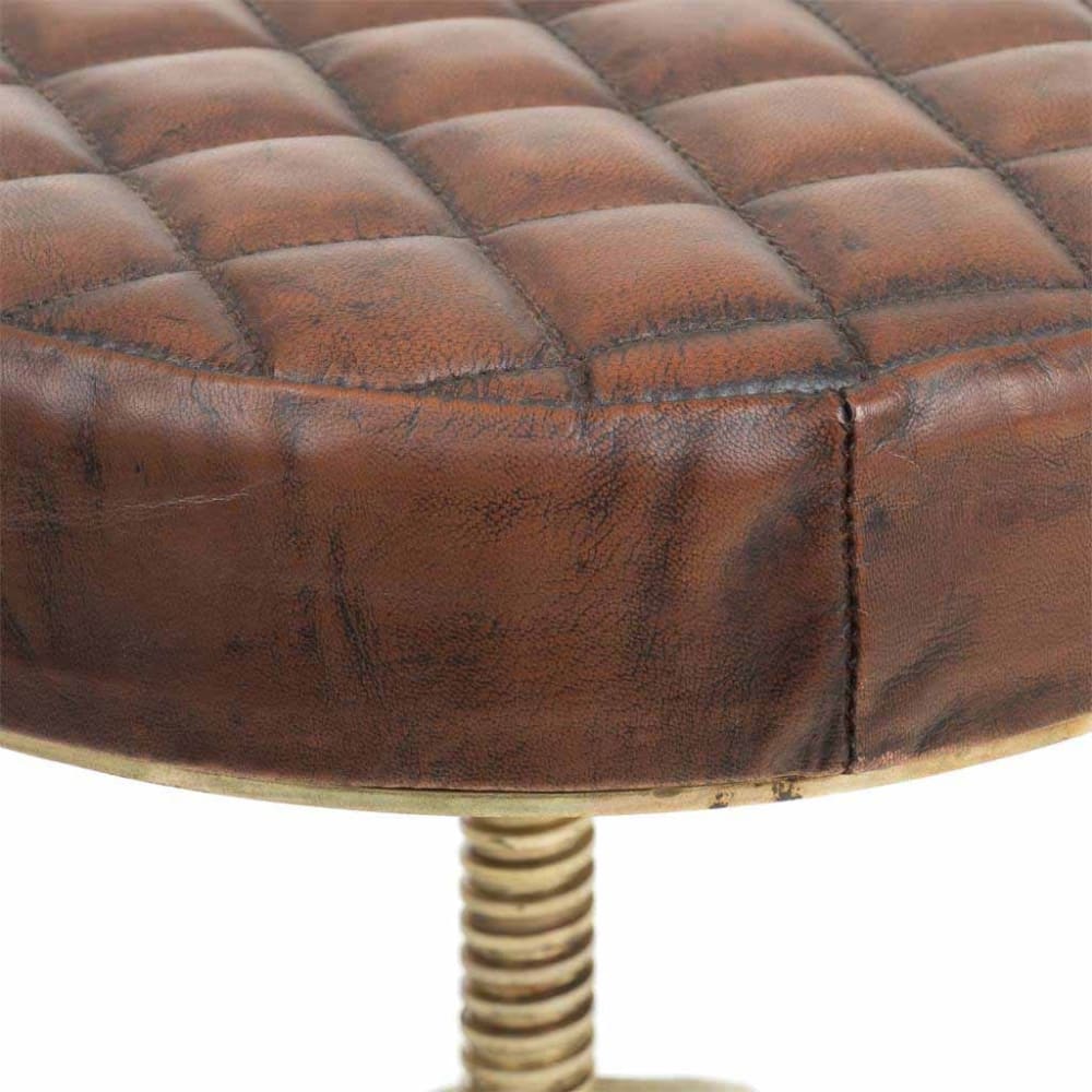 Tabouret en métal et cuir marron 38x38x56h