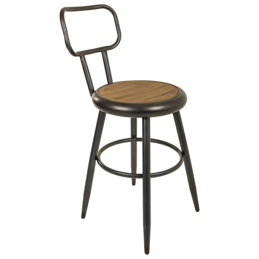 Taburete de metal y madera marrón 42x54x92