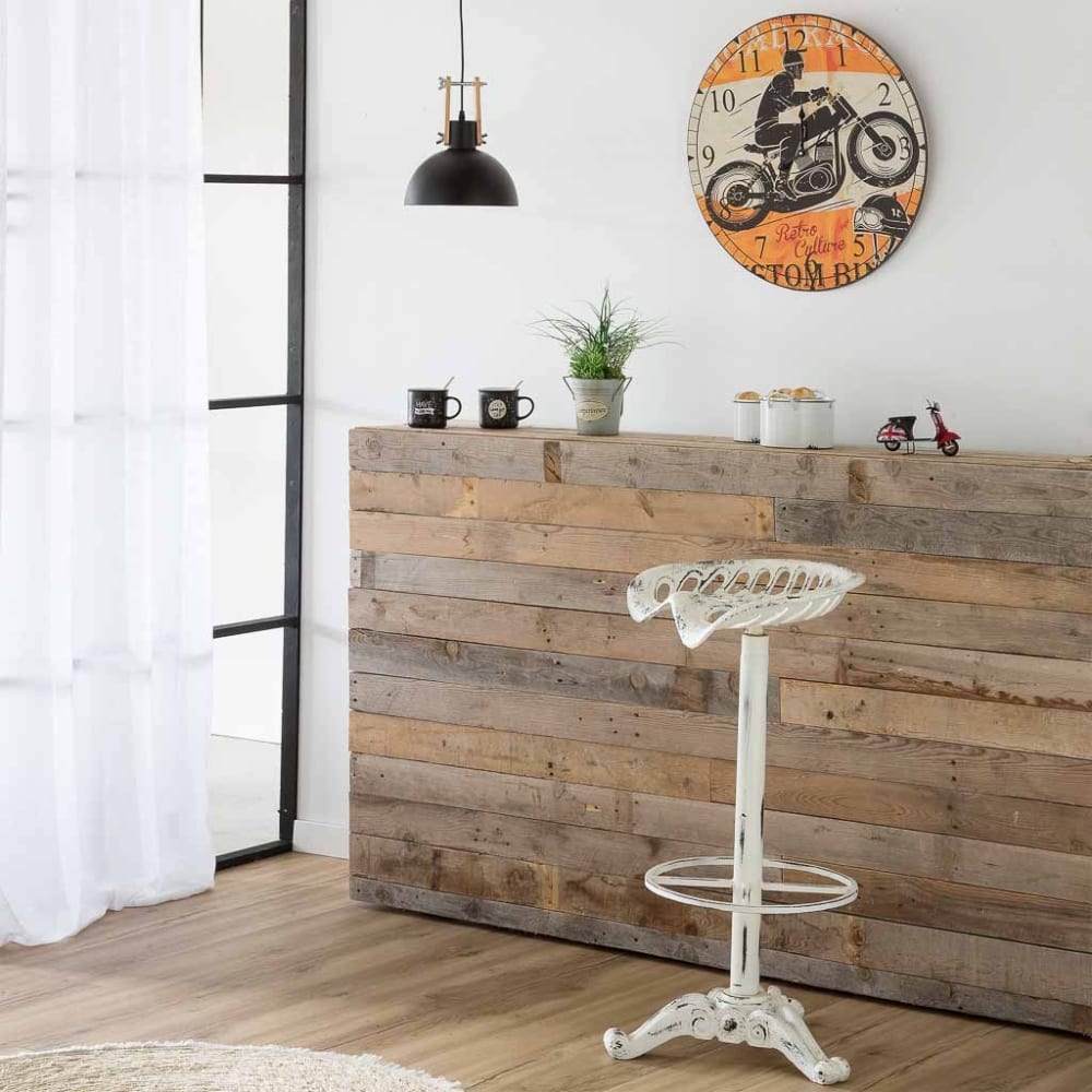 Tabouret en bois et métal laqué blanc 44x34x80h