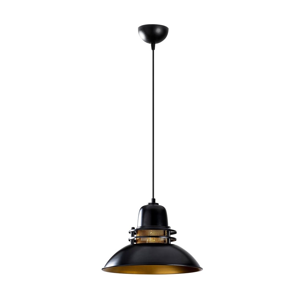 Plafonnier noir rétro original avec grille décorative