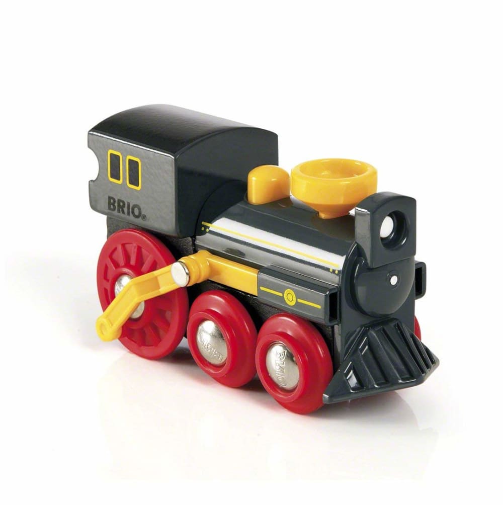 BRIO Schiebe die Lok an und beobachte, wie sich die Kolben bewegen – genauso wie bei den echten Dampfloks! Westernlok von Brio (33617). Schwarz