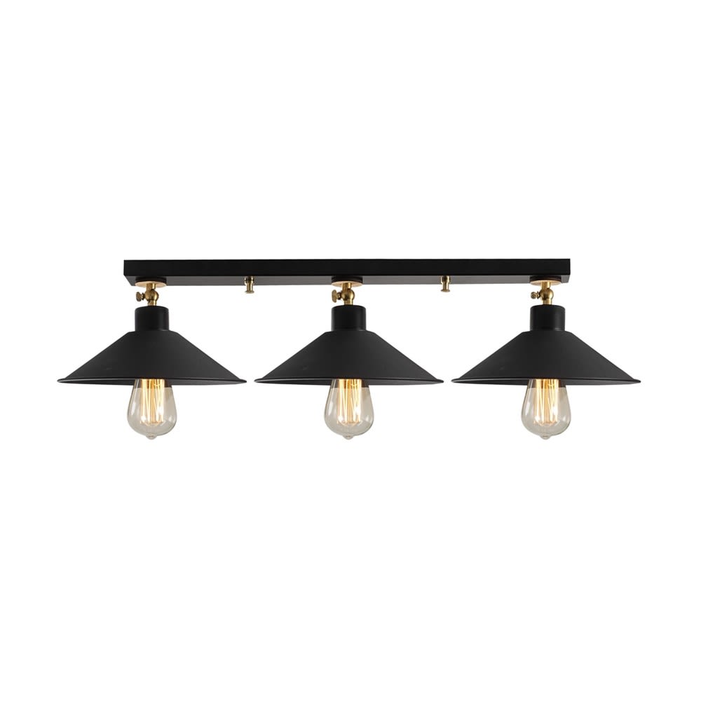 Lampe de plafond orientable noir 3 lumières avec détails dorés