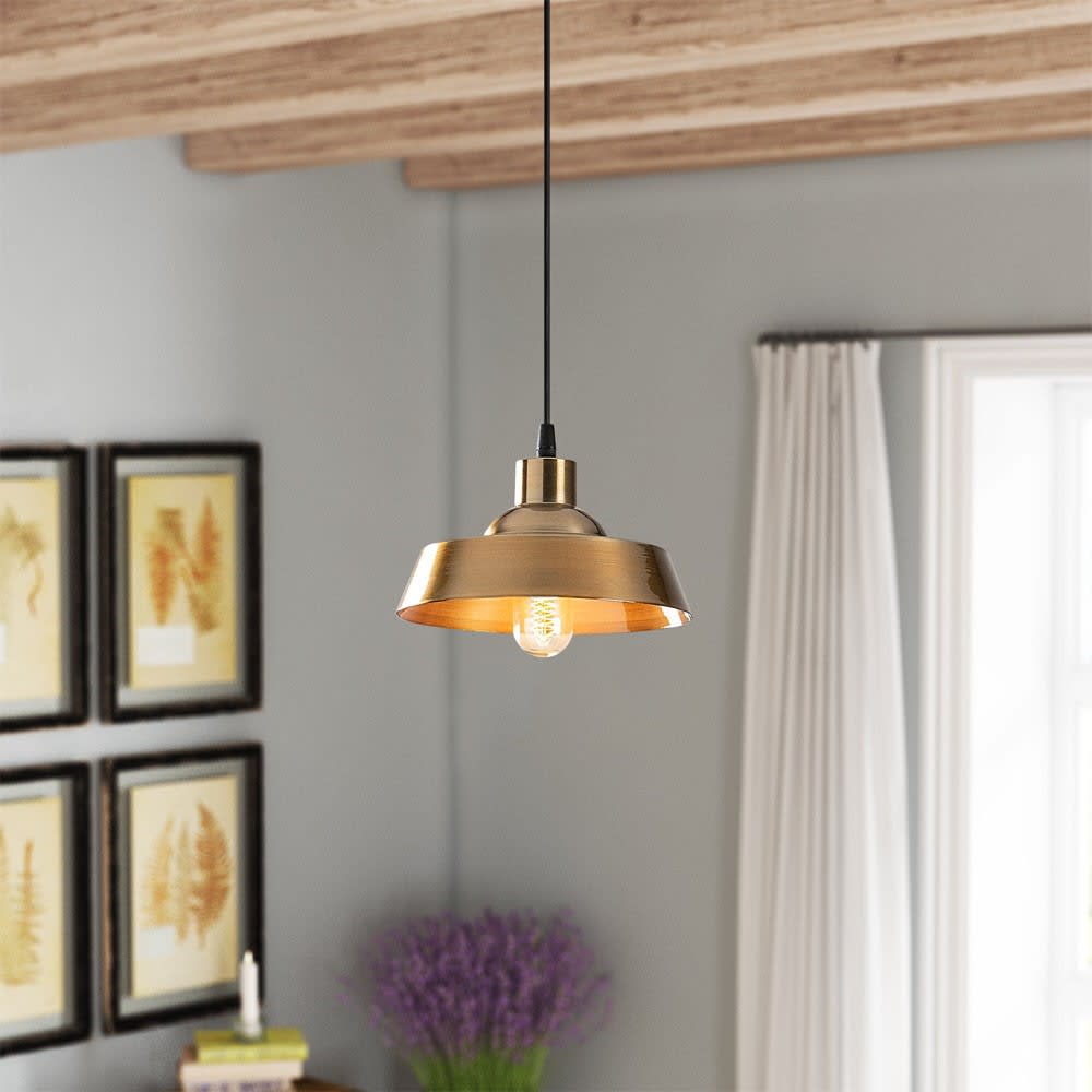 Lampada da soffitto vintage in metallo dorato con cavo nero ø22cm