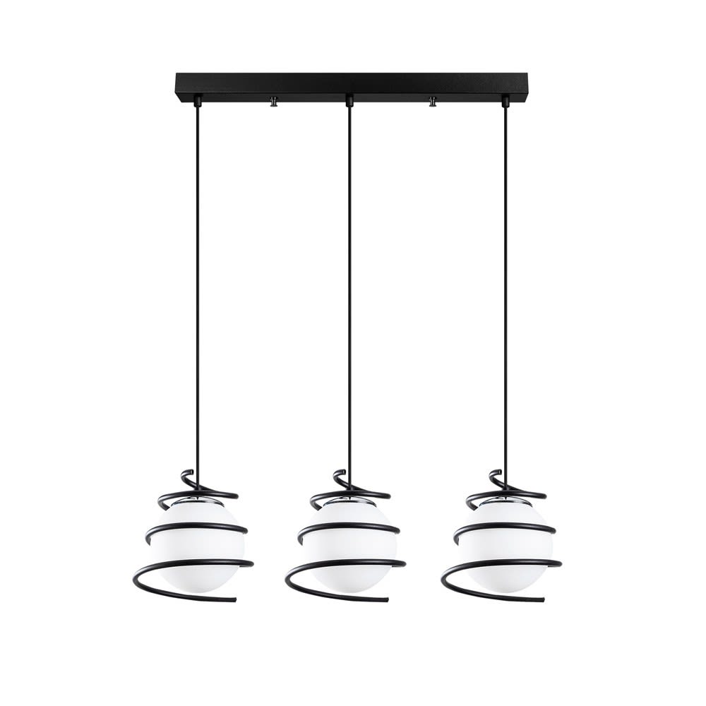 Wonderlamp Hängeleuchte mit 3 Glasschirmen und spiralförmiger Verzierung style modern Schwarz Metall