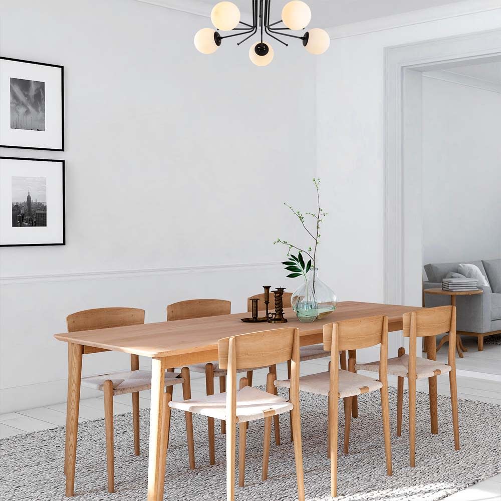 Plafonnier noir 5 lumières avec sphères en verre opale