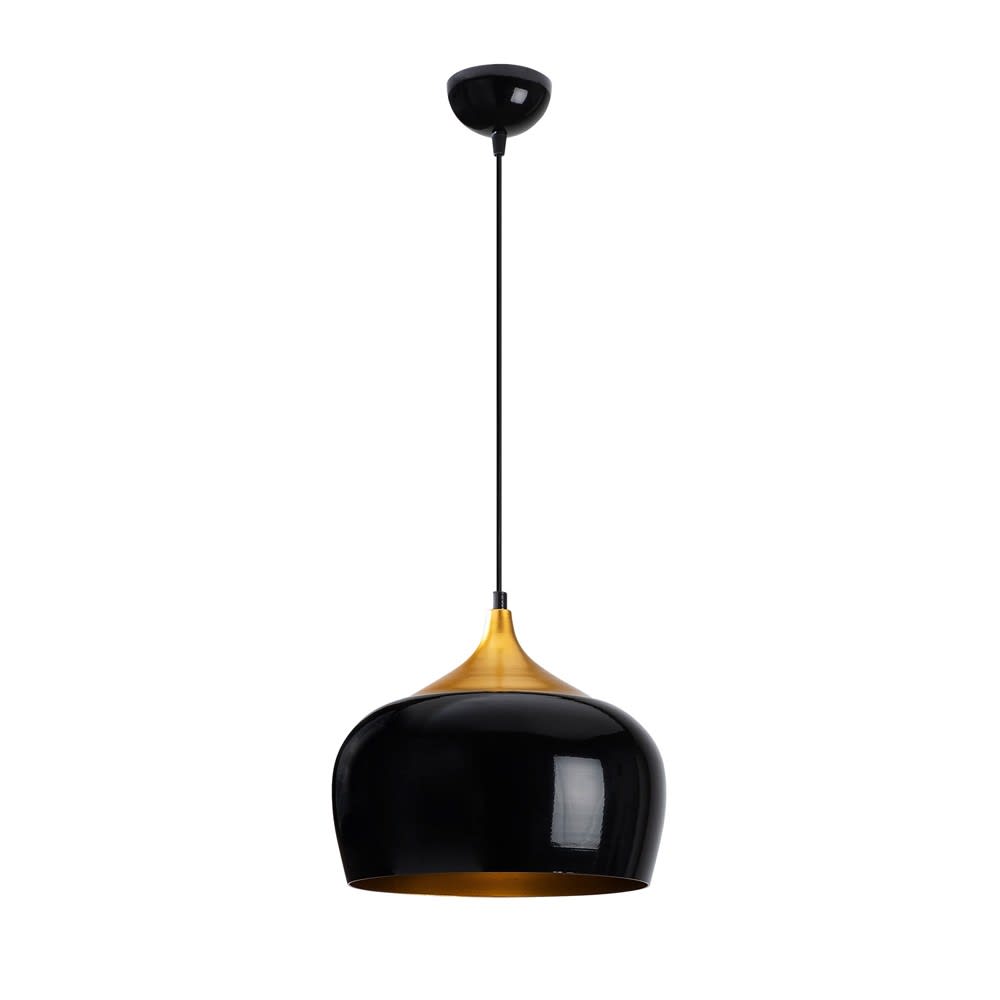 lampara colgante negro con detalles en oro