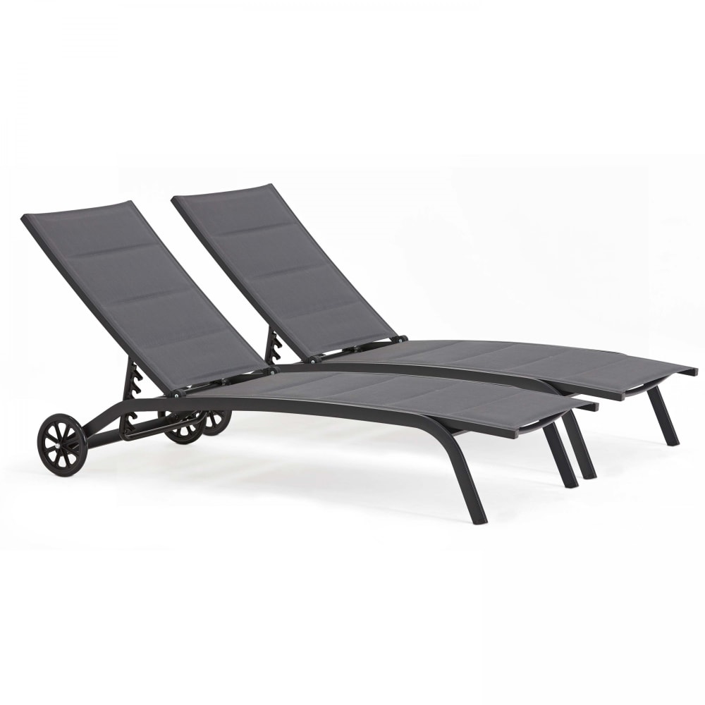 Lot de 2 bains de soleil en aluminium noir