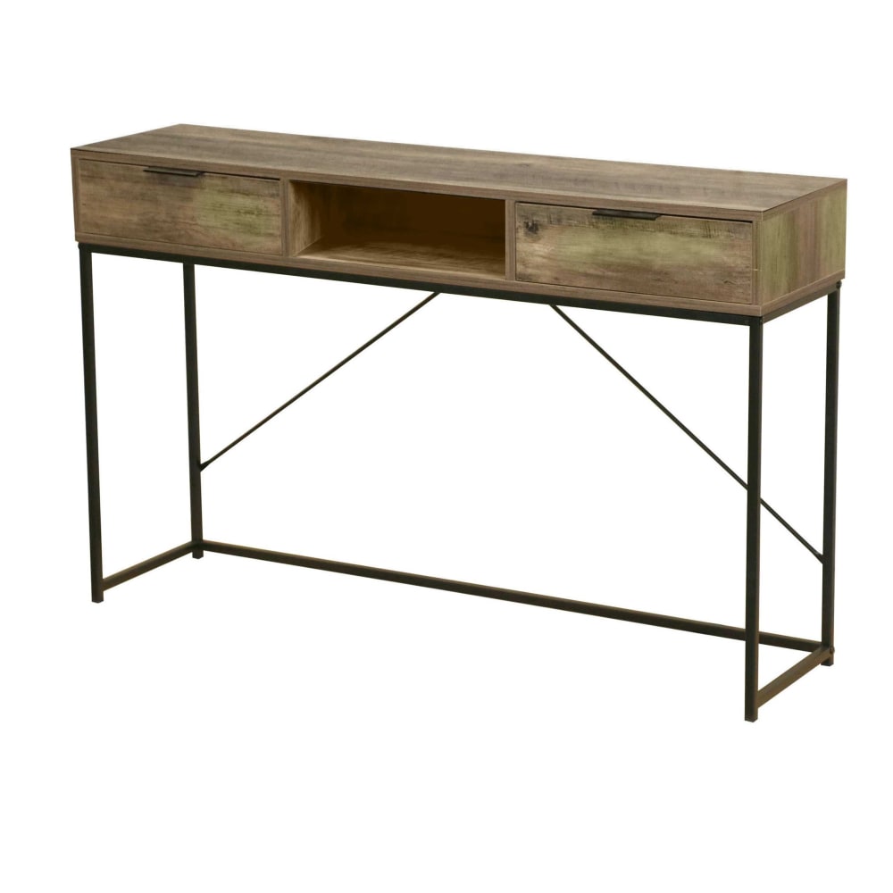 Console d'entrée en métal noir et bois 2 tiroirs + 1 casier