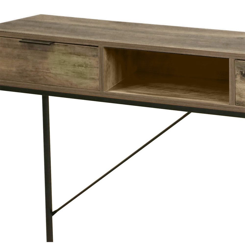 Console d'entrée en métal noir et bois 2 tiroirs + 1 casier