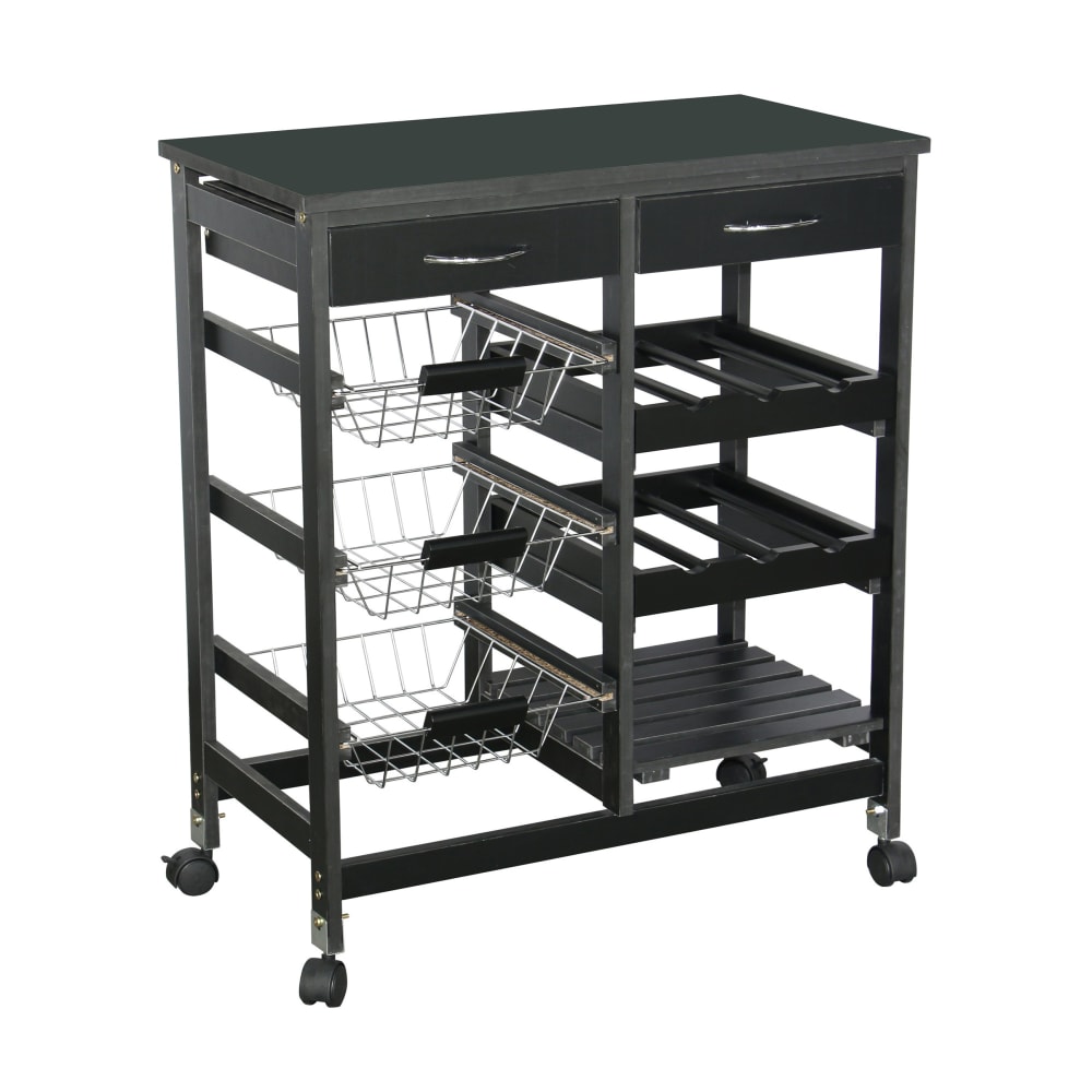 Desserte de cuisine multi-rangements en bois noir et métal