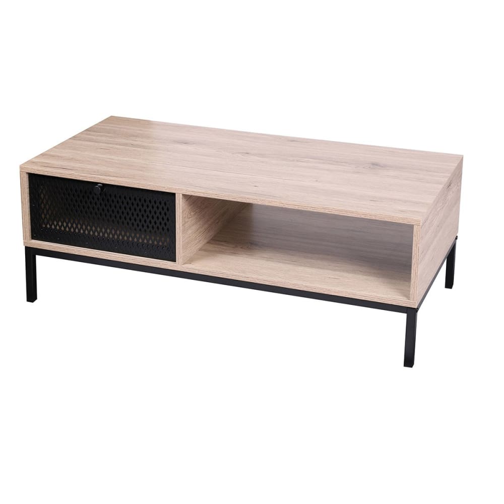Fornord Table basse en bois et métal grillagé noir 1 tiroir style industriel Beige Métal - 100x50x36cm