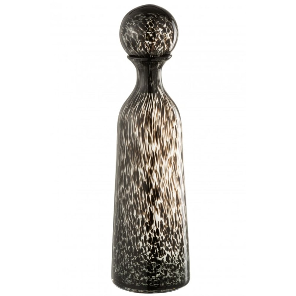 Botella + tapón manchas decorativo alto cristal negro alt. 44 cm