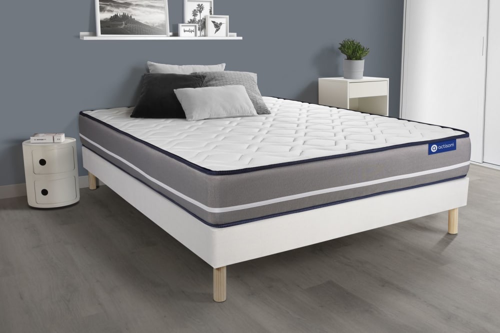Somier blanco + colchón con muelles ensacados 135 x 190 - Maisons du Monde