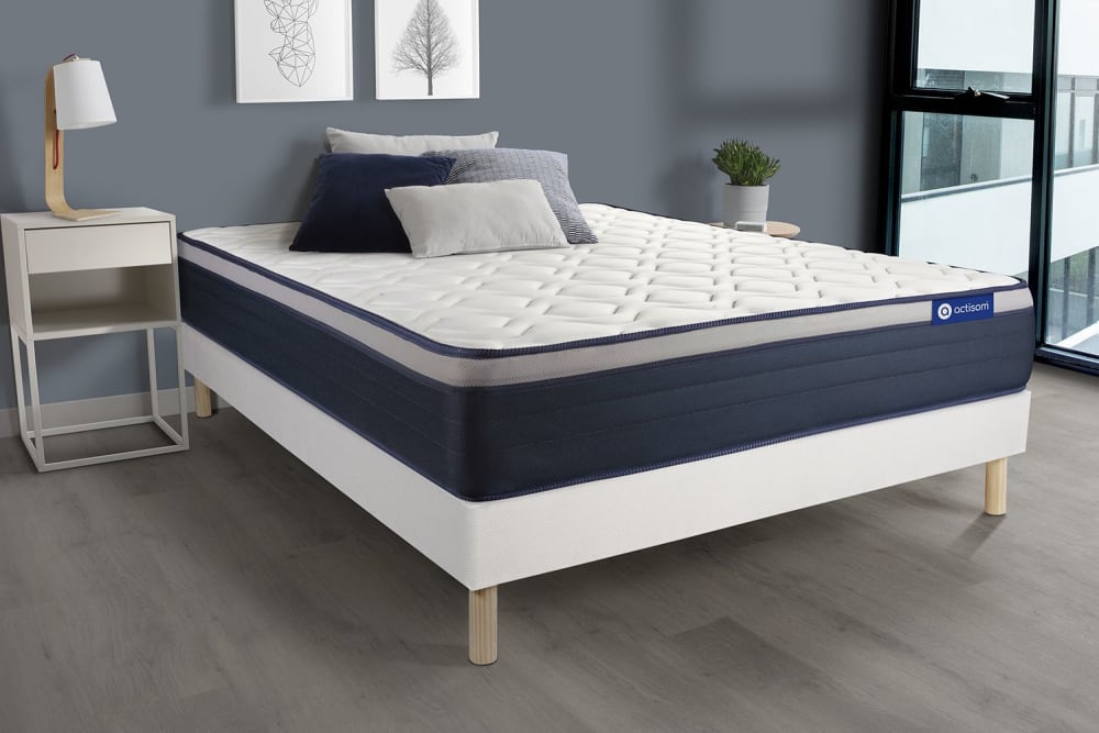 Somier blanco + colchón con muelles y viscoelástica 130 x 190 - Maisons du Monde