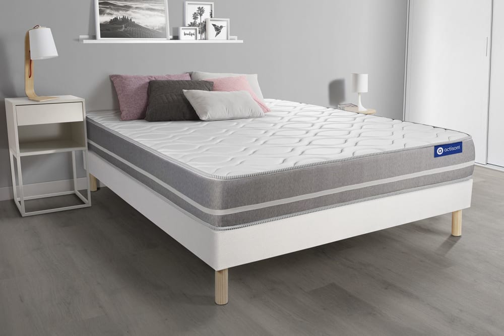 Somier blanco + colchón con espuma viscoelástica 130 x 190 - Maisons du Monde