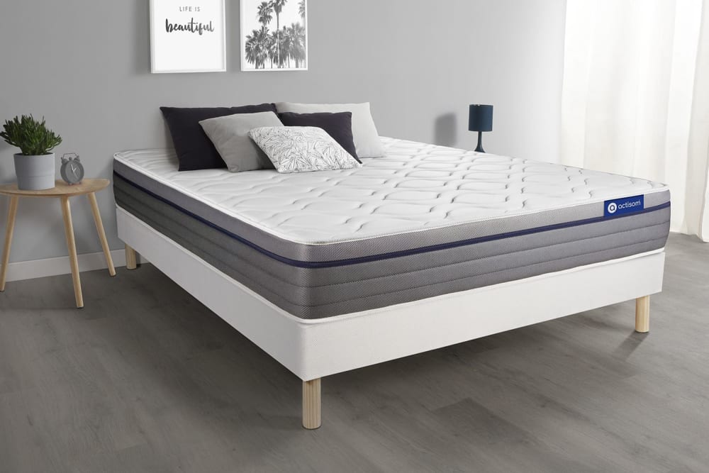 Somier blanco + colchón con espuma viscoelástica 130 x 190 - Maisons du Monde