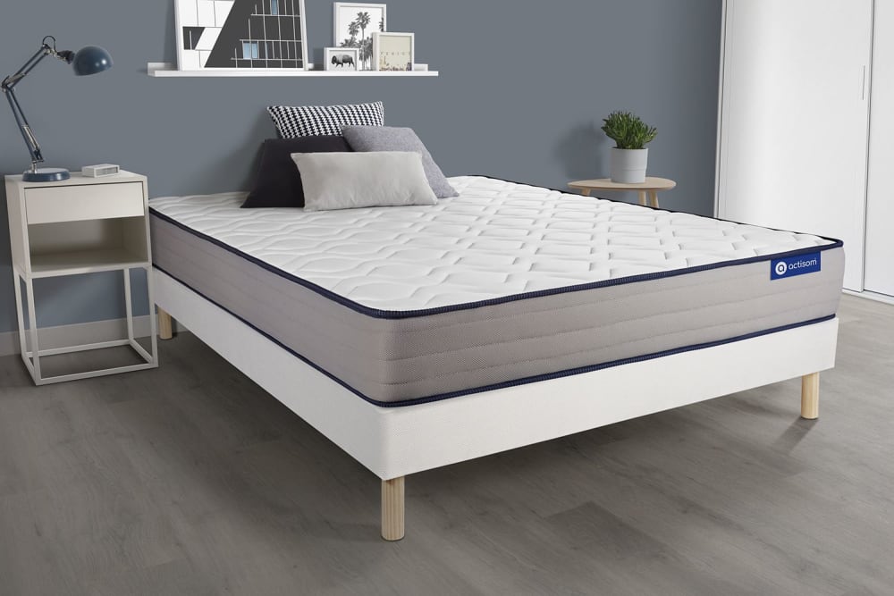 Somier blanco + colchón con muelles y viscoelástica 130 x 190 - Maisons du Monde