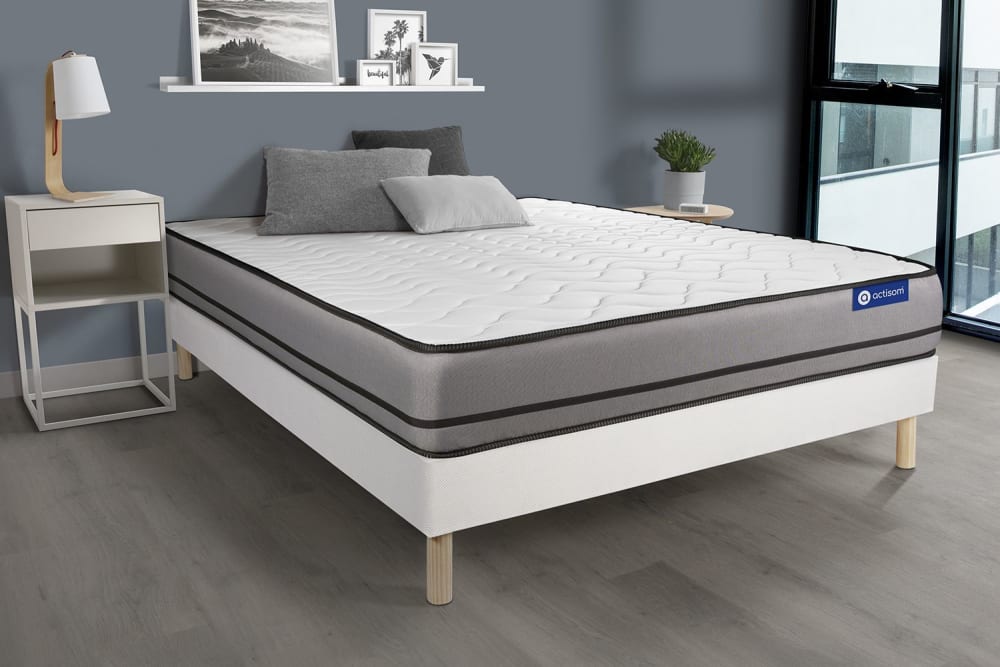 Somier blanco + colchón con muelles ensacados 150 x 190 - Maisons du Monde