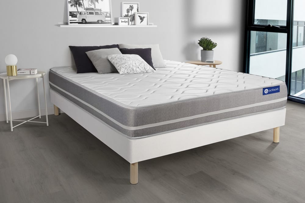 Somier blanco + colchón con látex y espuma viscoelástica 130 x 190 - Maisons du Monde