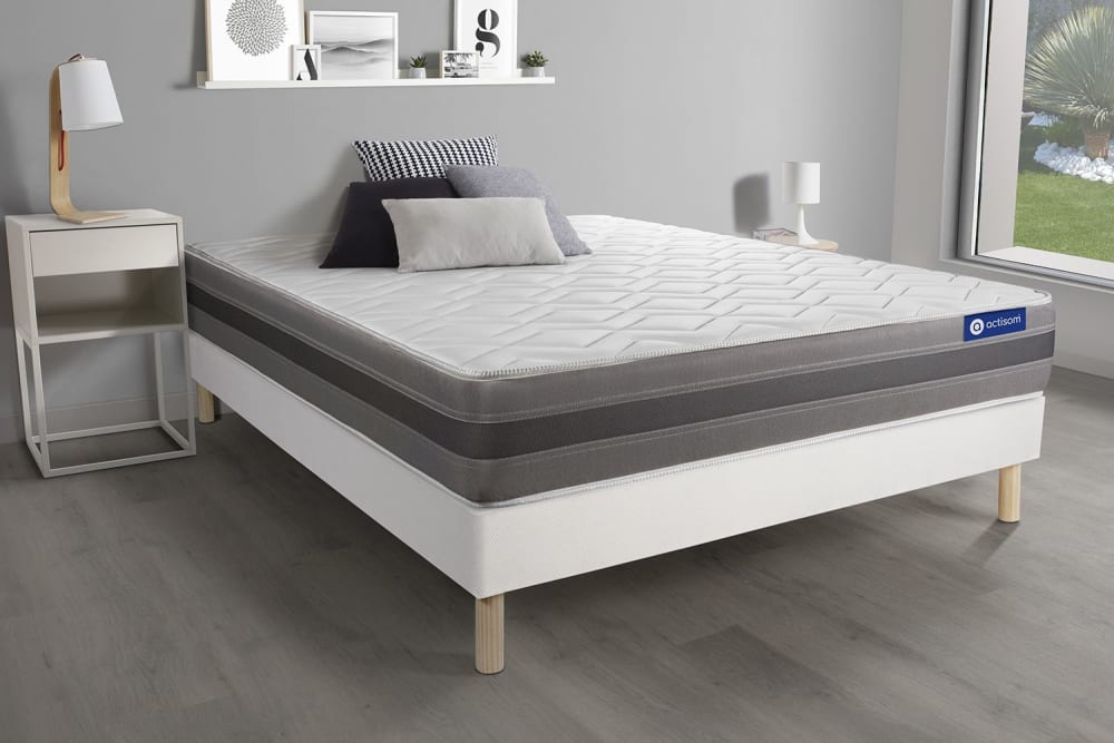 Somier blanco + colchón con espuma viscoelástica 130 x 190 - Maisons du Monde