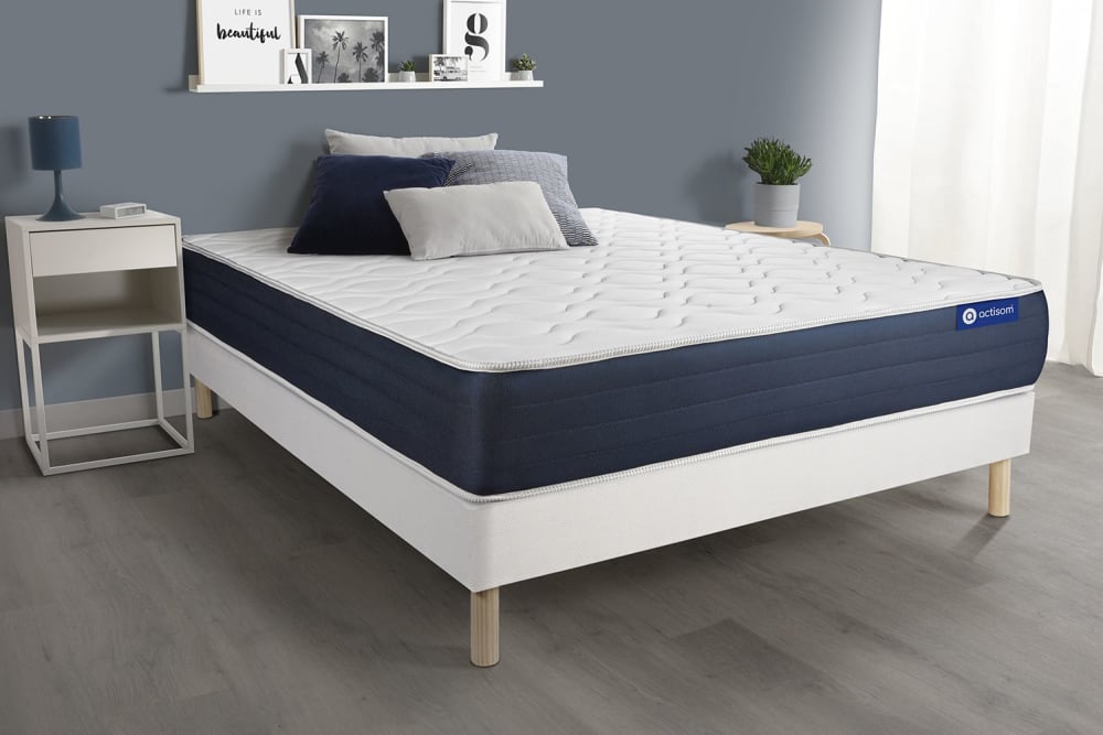 Somier blanco + colchón con muelles y viscoelástica 130 x 190 - Maisons du Monde