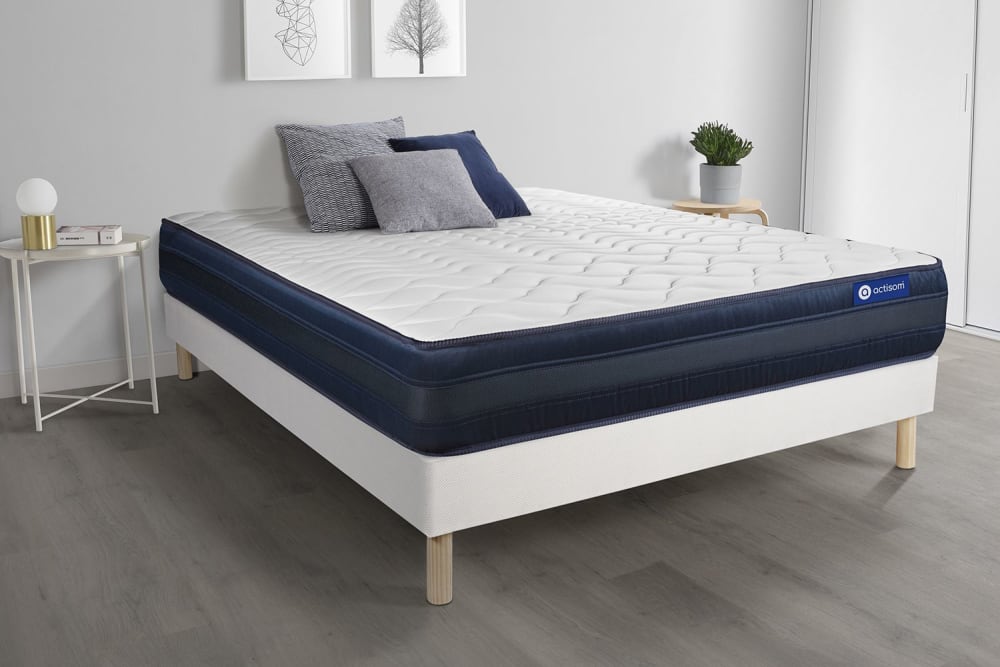 Somier blanco + colchón con látex y espuma viscoelástica 130 x 190 - Maisons du Monde