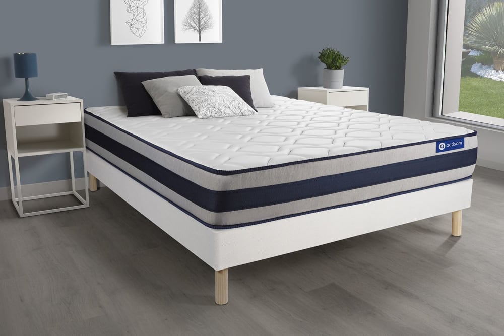 Somier blanco + colchón con muelles y viscoelástica 130 x 190 - Maisons du Monde
