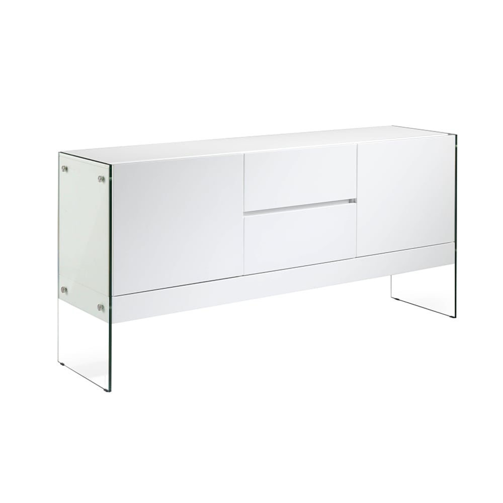 Credenza in legno bianco e vetro temperato - Modello Contemporaneo - Bianco - Pannello di particelle