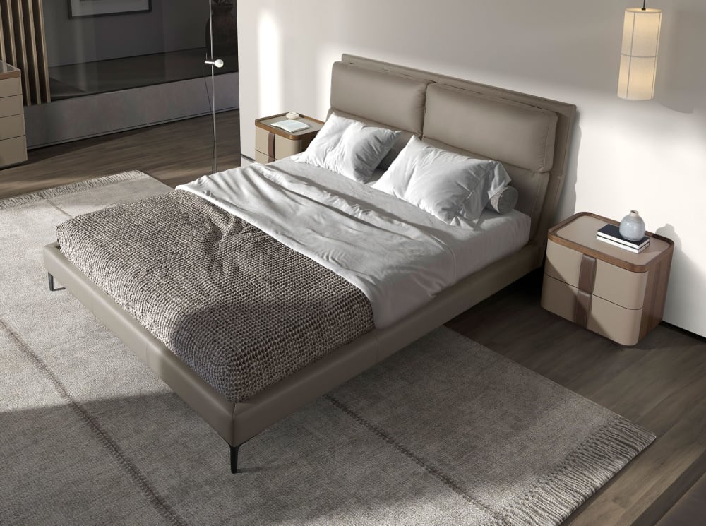 Letto in similpelle color visone - Modello Contemporaneo - Pelle