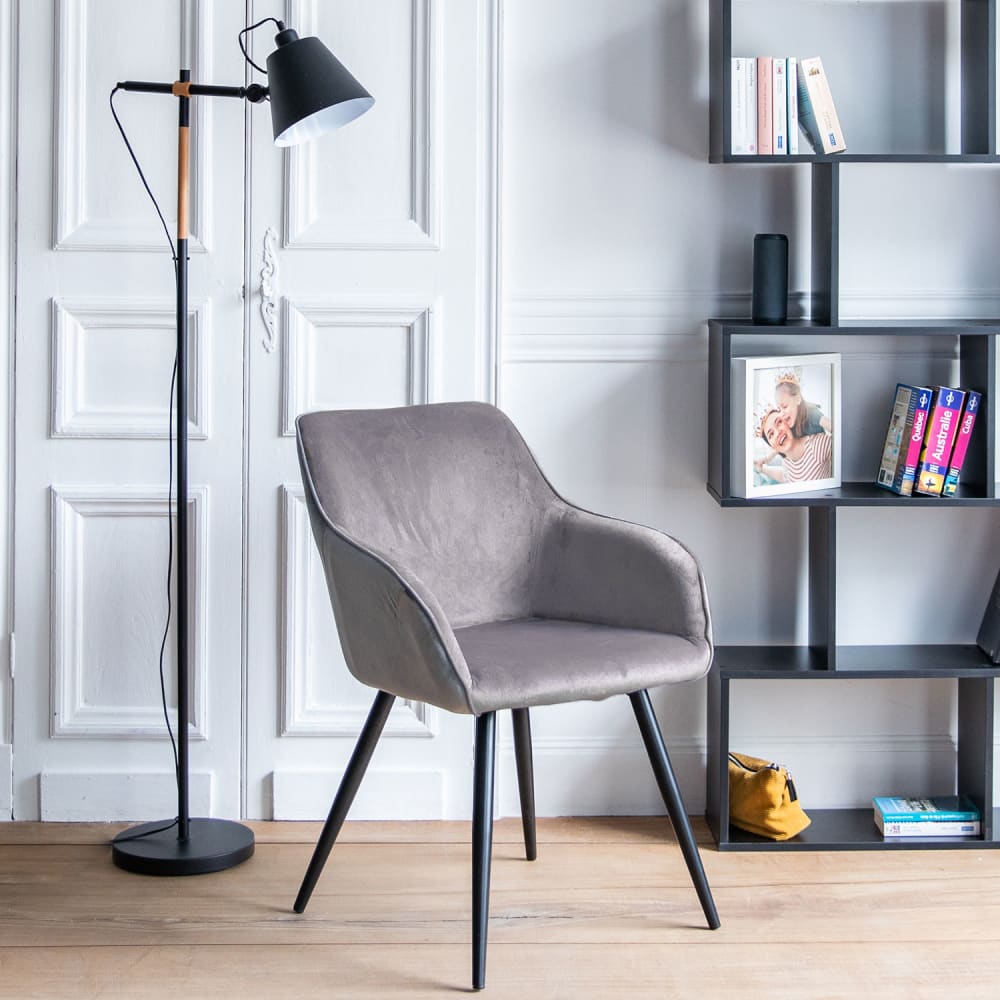 Stuhl im Vintage-Stil aus grauem Samt - Maisons Du Monde