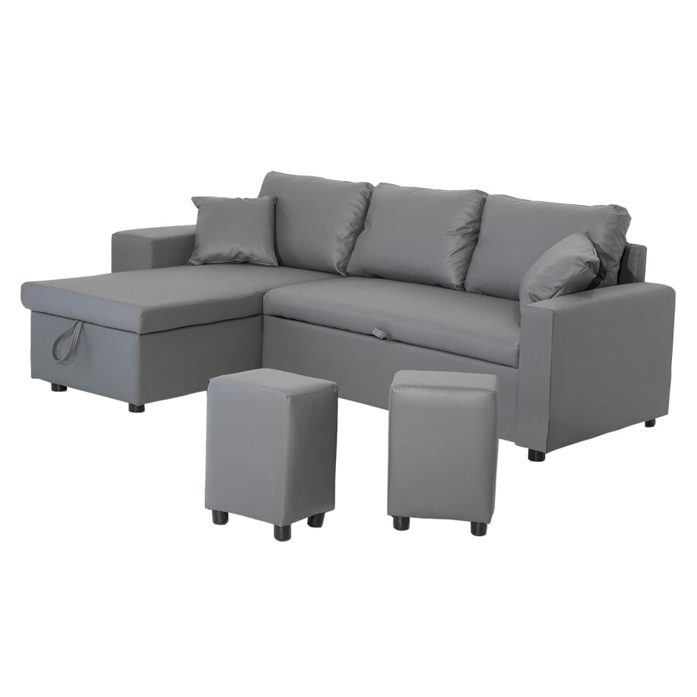 Canapé d'angle convertible - places simili gris