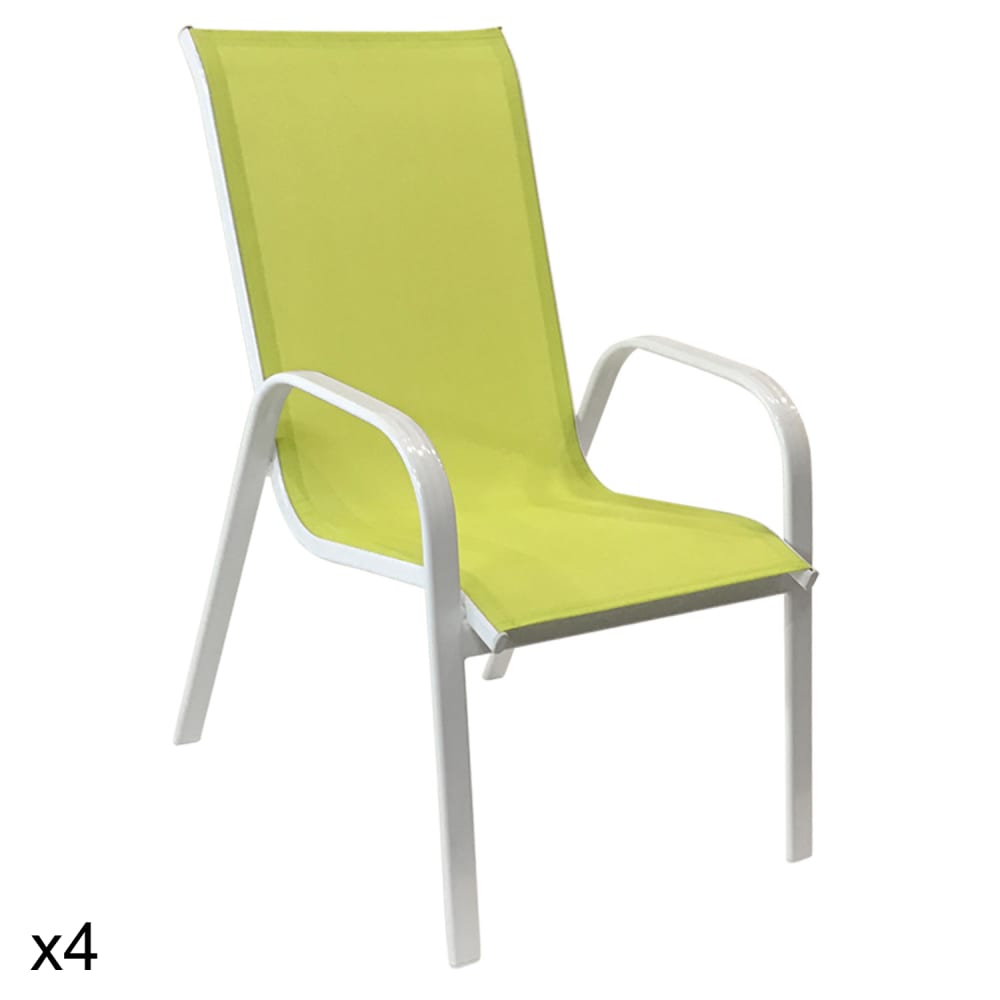 Lot de 4 chaises en textilène vert et aluminium blanc