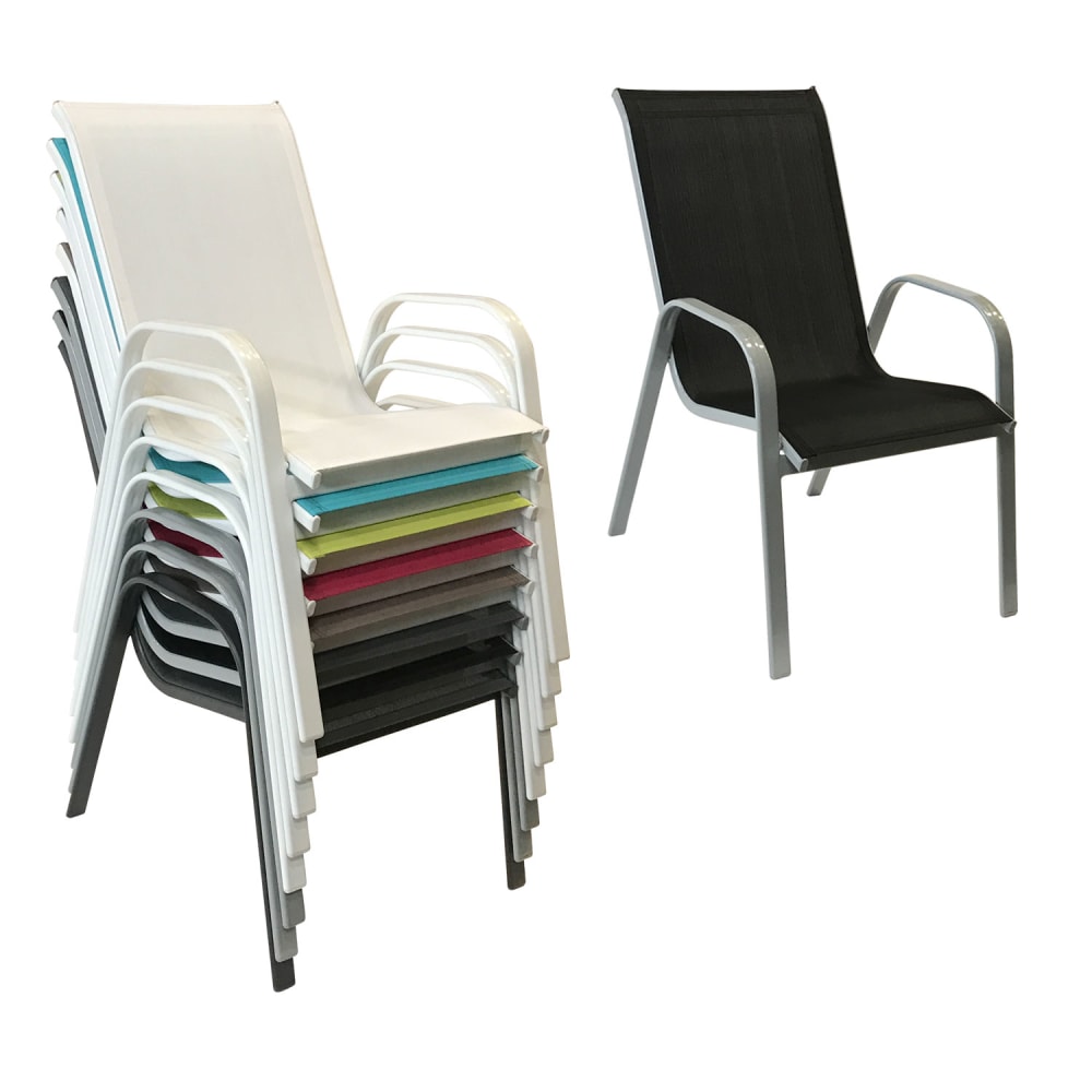 Set di 8 sedie in textilene nero e alluminio grigio - Happy