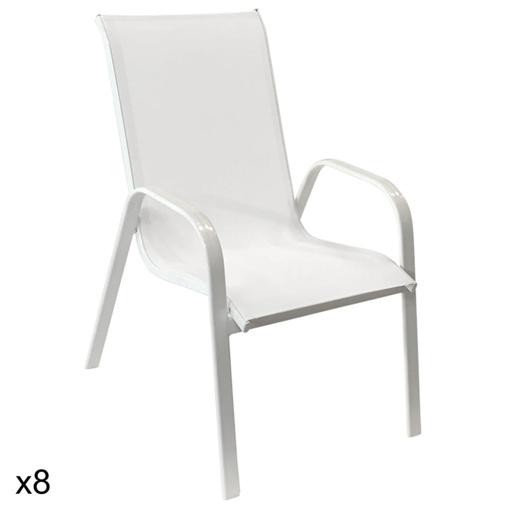 Lot de 8 chaises en textilène blanc et aluminium blanc