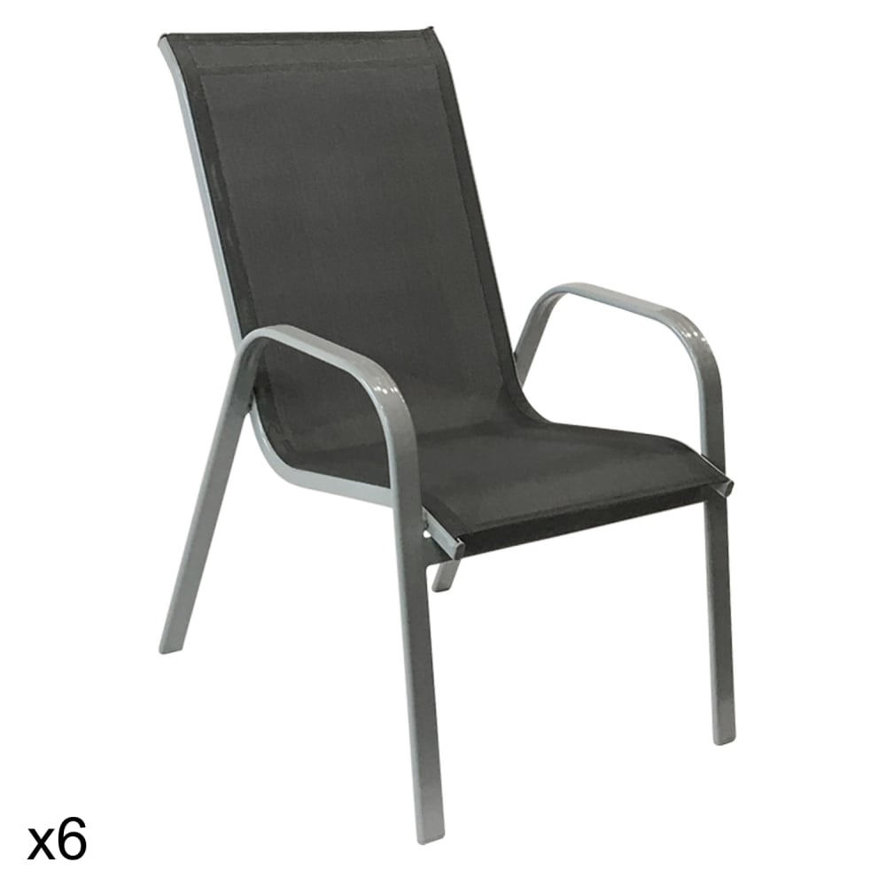 Lot de 6 chaises en textilène gris et aluminium gris