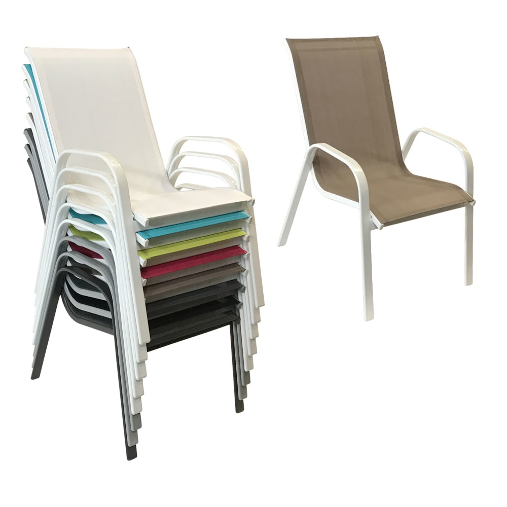 Set di 6 sedie in textilene tortora e alluminio bianco - Happy
