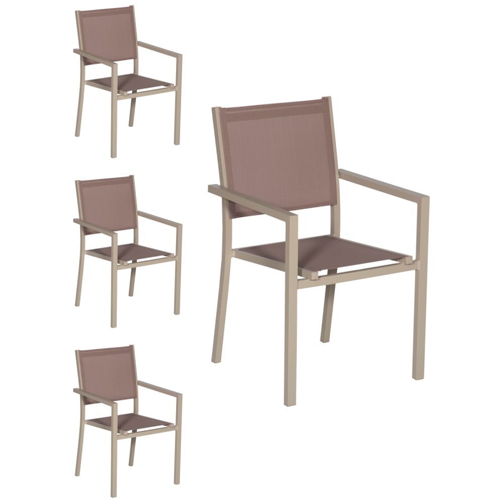 Set di 4 sedie in alluminio e textilene color tortora - Modello Contemporaneo - Marrone - PVC - Cloruro di polivinile