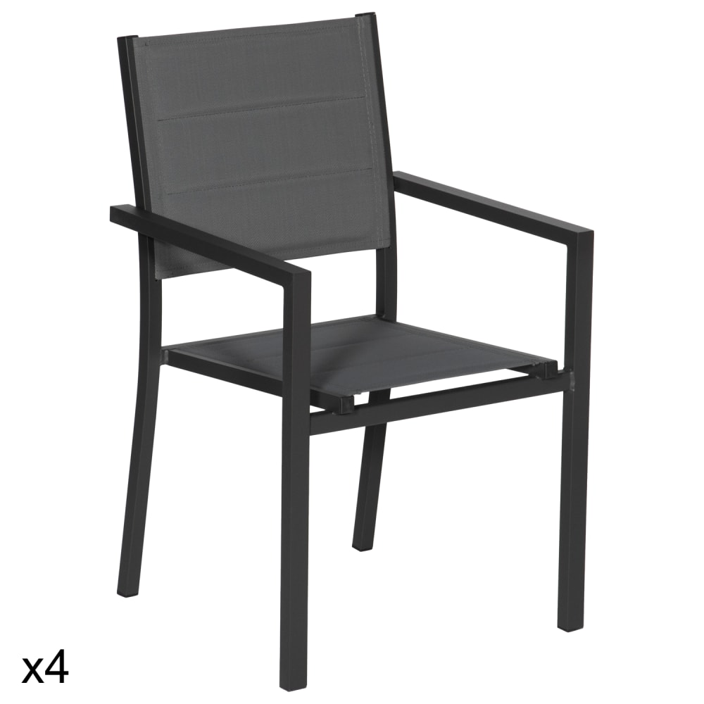 Lot de 4 chaises rembourrées gris en aluminium anthracite