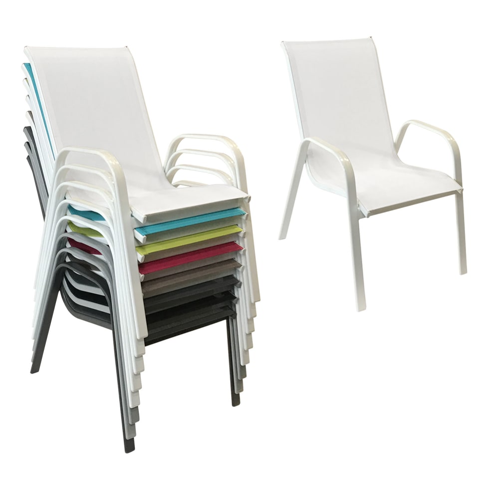 Lot de 6 chaises en textilène blanc et aluminium blanc