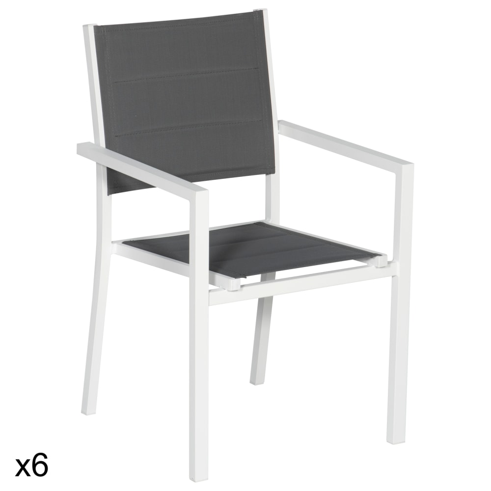 Lot de 6 chaises rembourrées gris en aluminium blanc