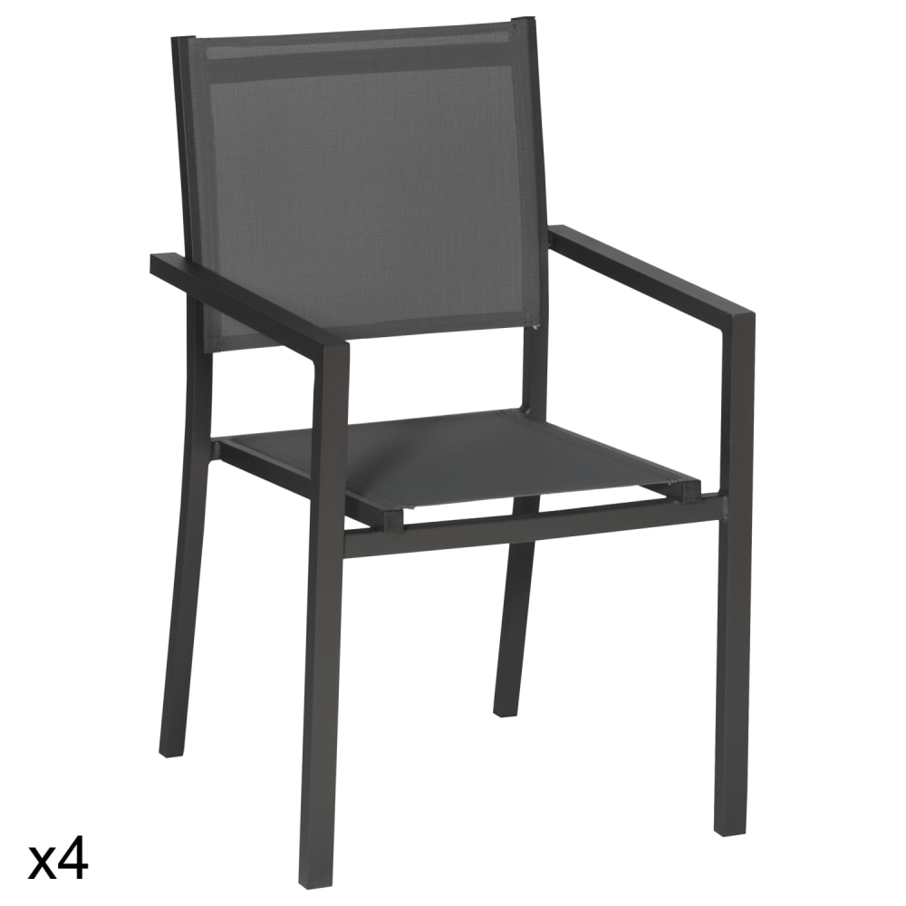 Lot de 4 chaises en aluminium anthracite et textilène gris
