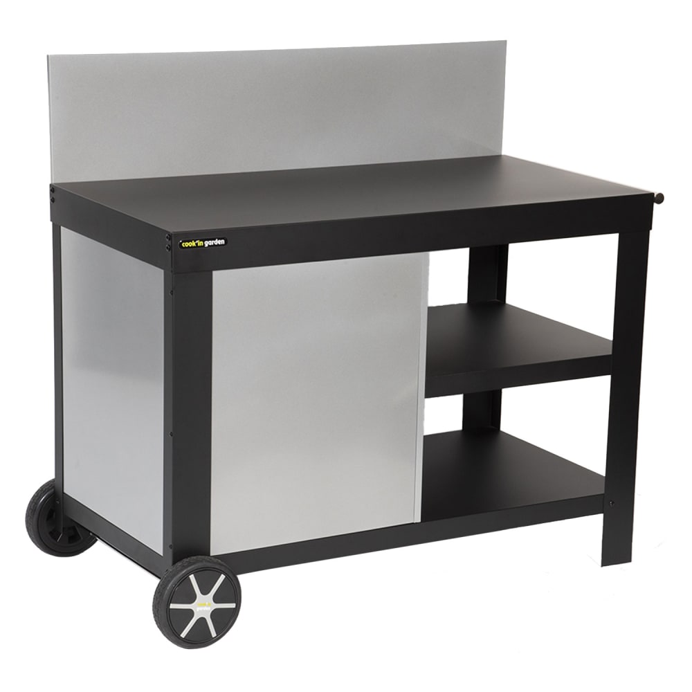 Carrito plancha con estante de acero gris y negro